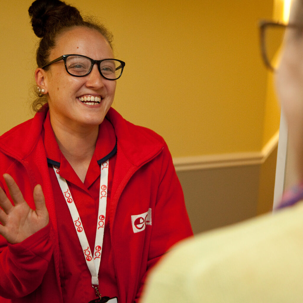 Care worker arrives at the home of a client